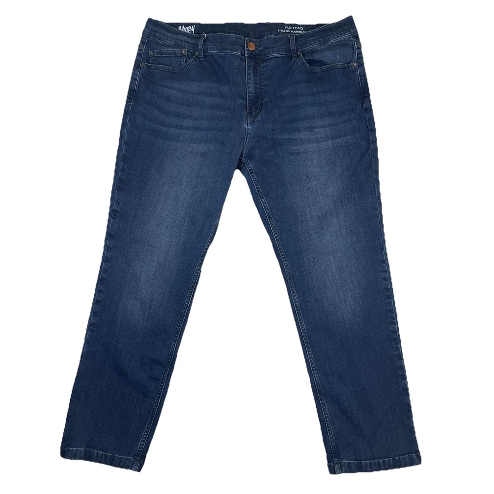 Mugsy Jeans Mens 37X27.5 FULTONS Straight 5 Pockets Whiskered Denim FLX3NFU Blue